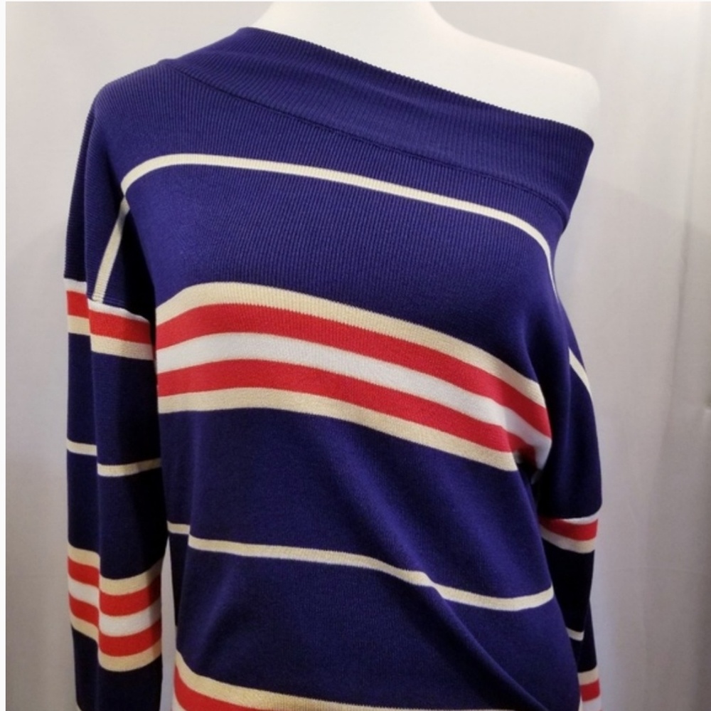 Striped Oversized Sweater Nautical Navy and Red - Picture 7 of 7